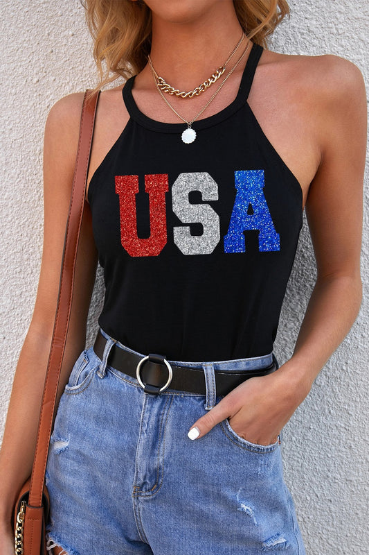 USA Grecian Neck Cami Black