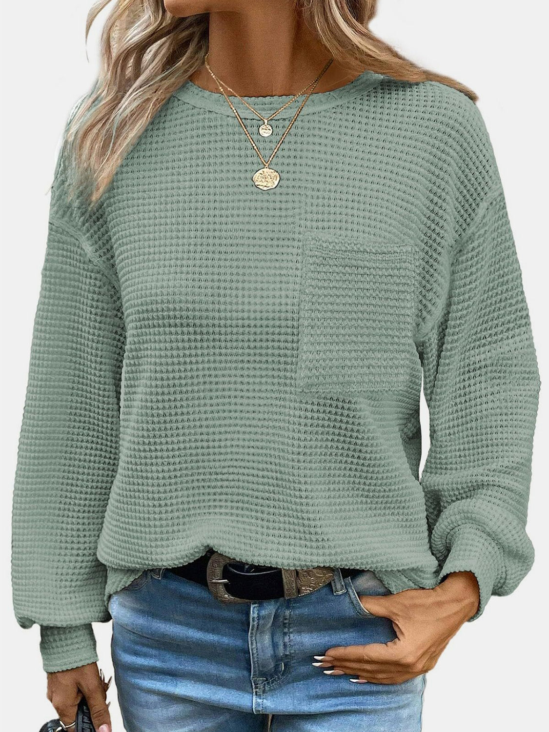 Mandy Round Neck Long Sleeve T-Shirt Sage