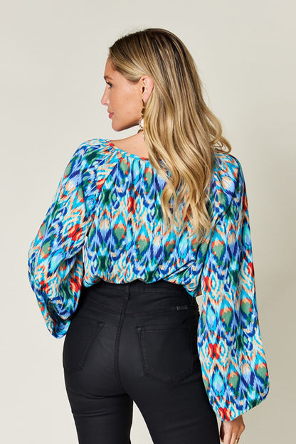 Opaque Printed Balloon Sleeve Top