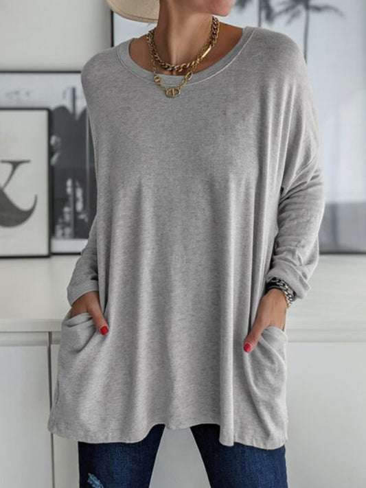 Full Size Round Neck Long Sleeve T-Shirt Dark Gray