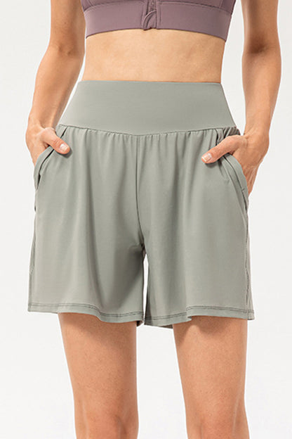 Pocketed Elastic Waist Active Shorts Sage