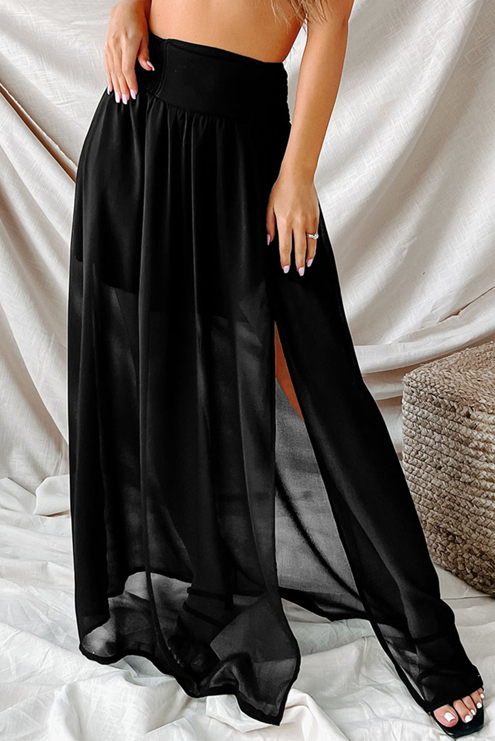 Slit High Waist Maxi Skirt Black