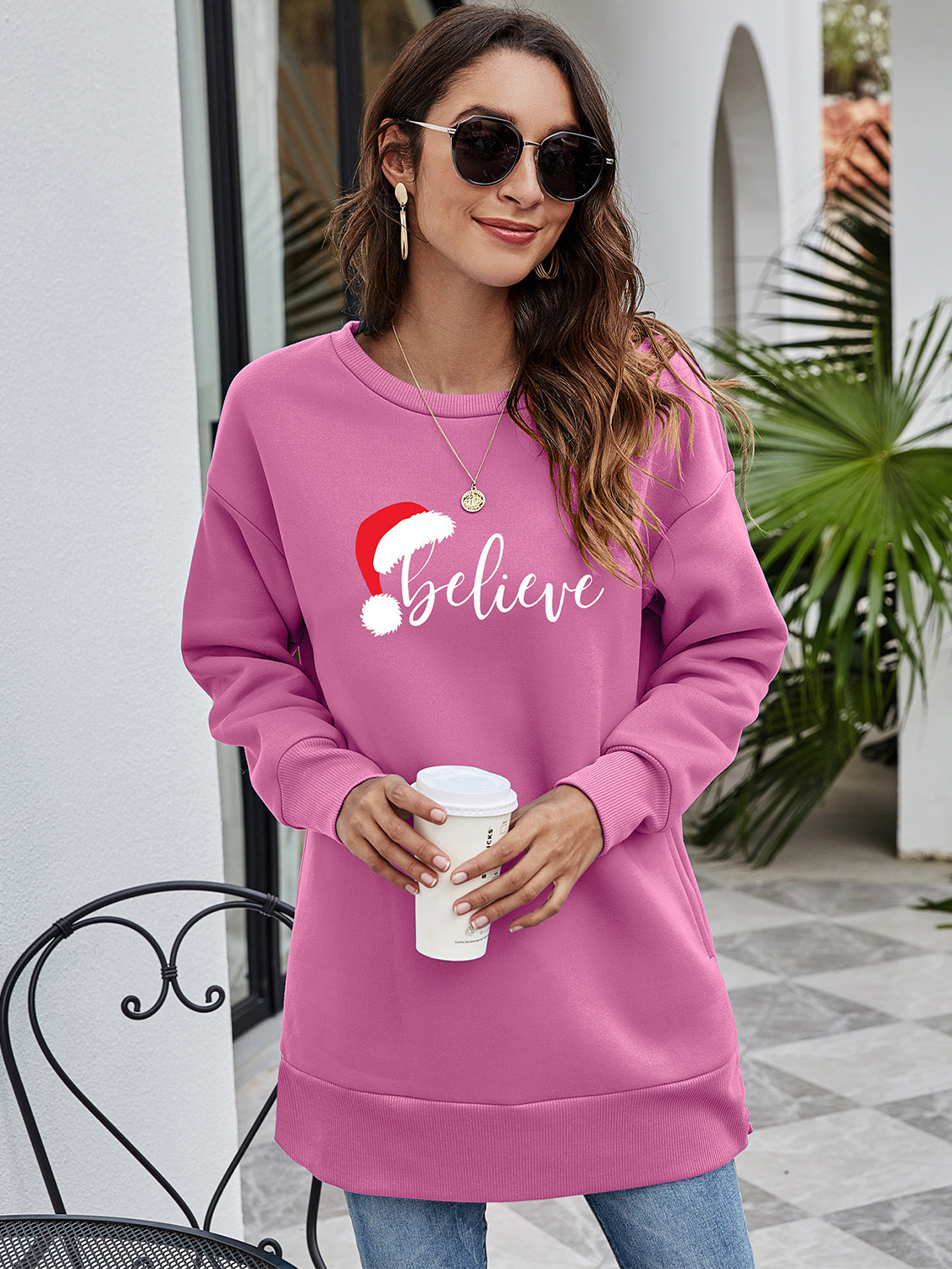 BELIEVE Graphic Tunic Sweatshirt Moonlit Mauve