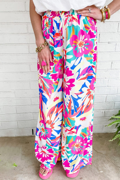 Printed Wide Leg Pants Hot Pink