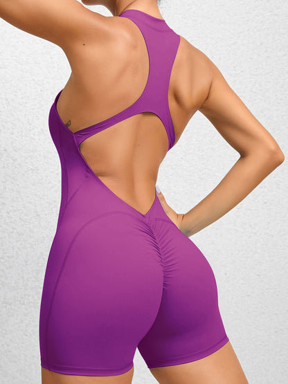 Cutout Ruched Half Zip Active Romper