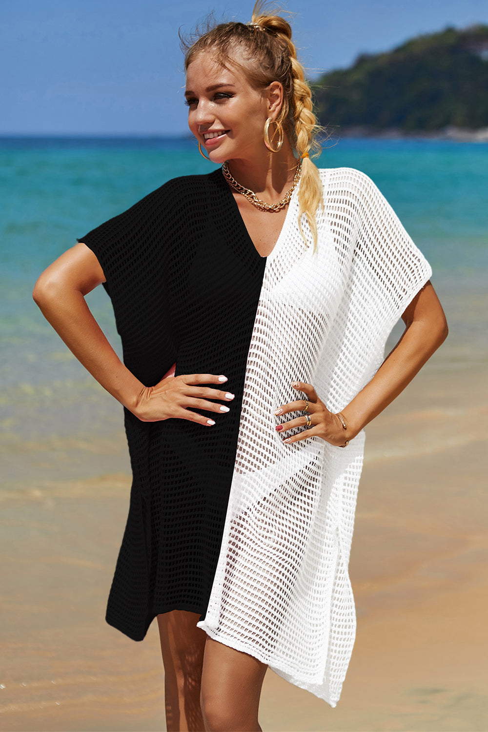 Lightweight Openwork Longline Beach Cover-Up