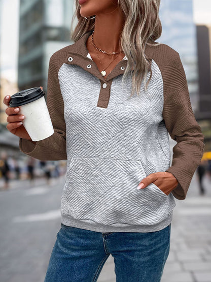 Women's Button-Up Contrast Sweatshirt