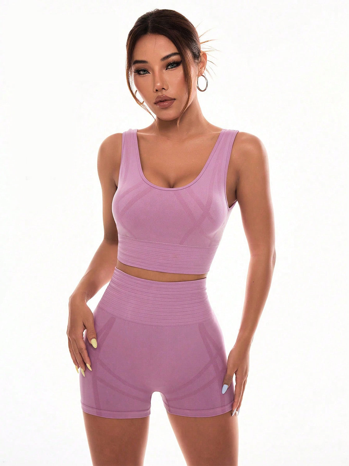 Scoop Neck Wide Strap Top and Shorts Active Set Moonlit Mauve