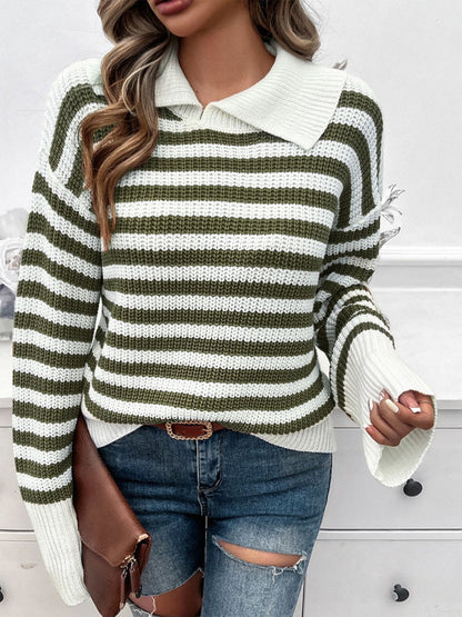 Women's Striped Sweater Collar