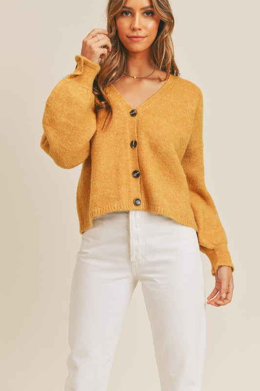 MABLE Long Sleeve Button Down Sweater Cardigan Mustard