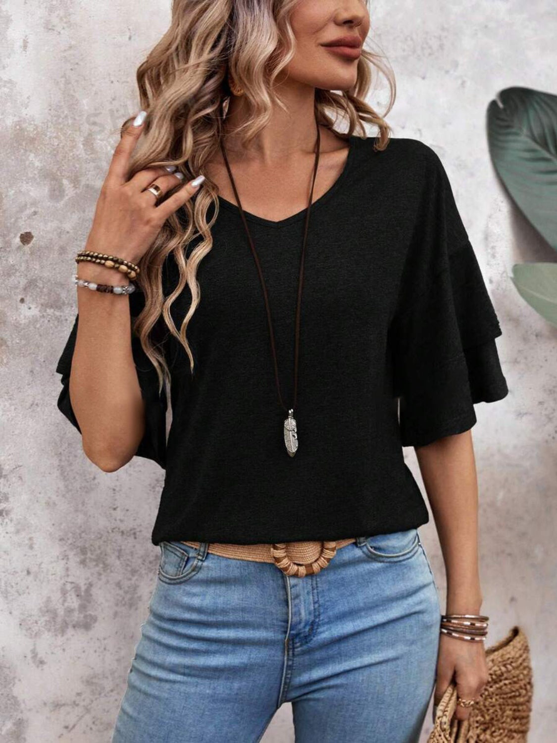 V-Neck Blouse Black