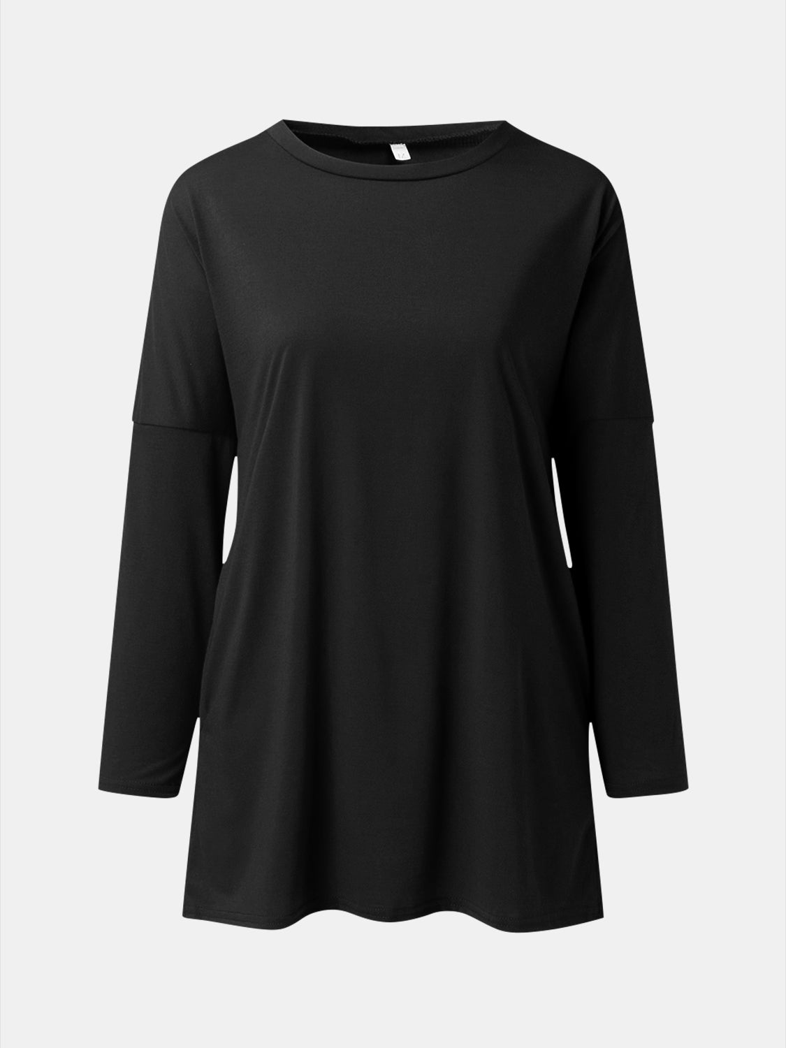 Full Size Round Neck Long Sleeve T-Shirt Black