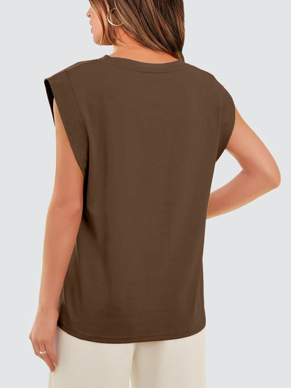 Classic Round Neck Cap Sleeve Top