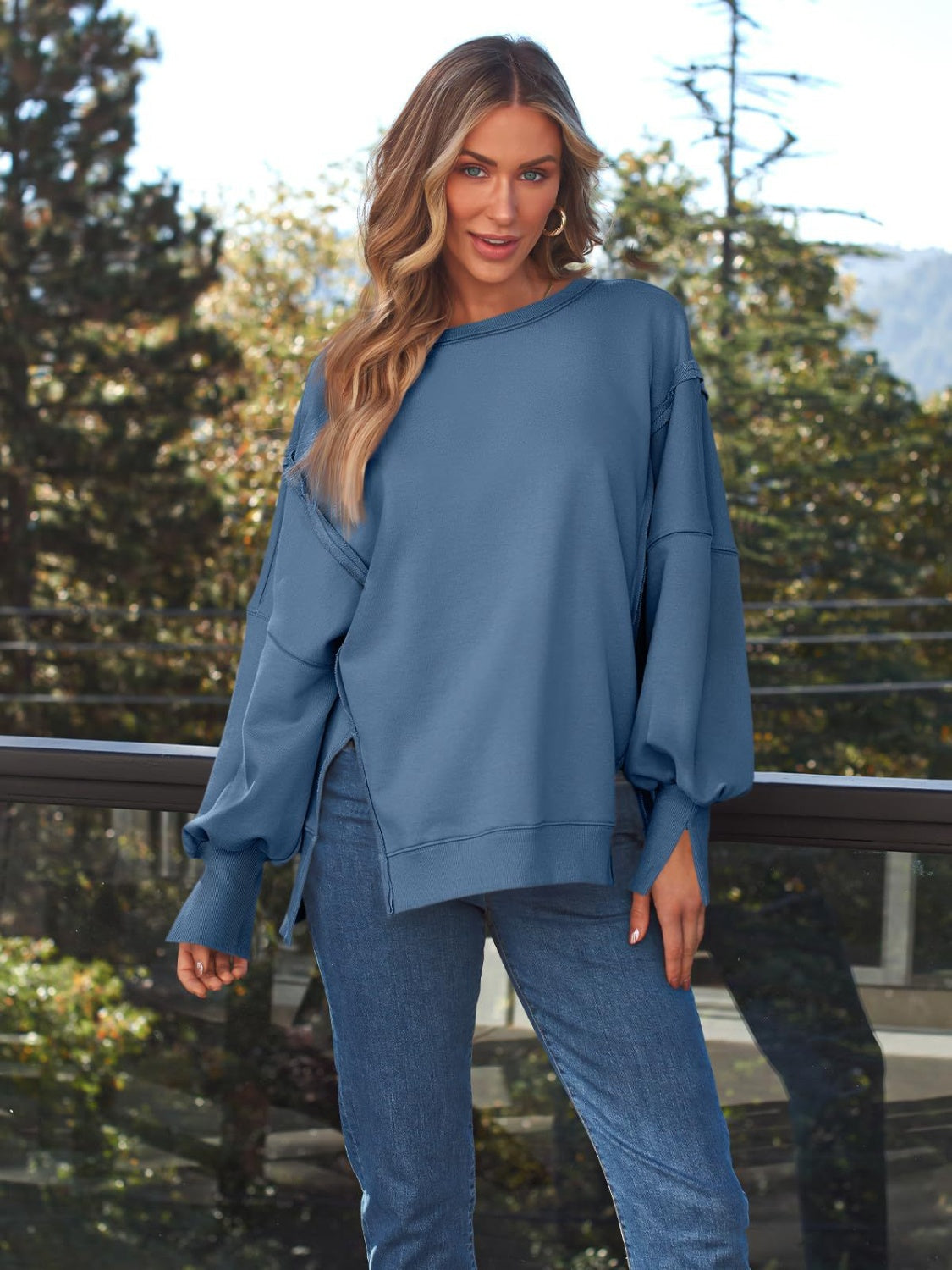 Slit Hem Sweatshirt Dusty Blue