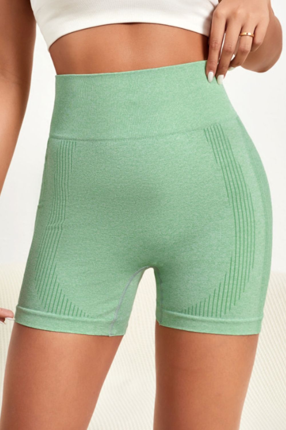 Wide Waistband Slim Fit Active Shorts Light Green