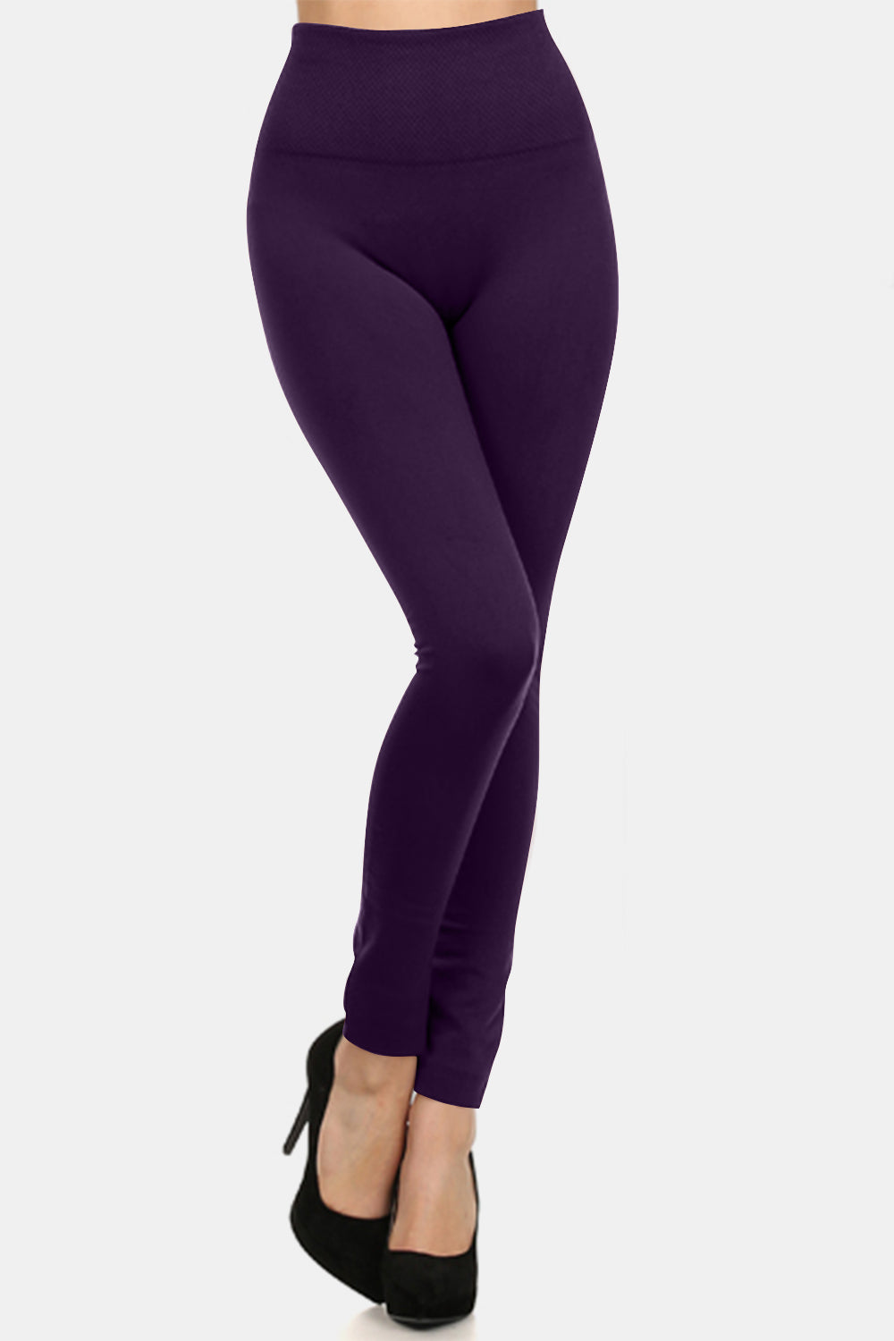 Yelete Seamless High Waist Fleece Leggings Purple One Size-Regular