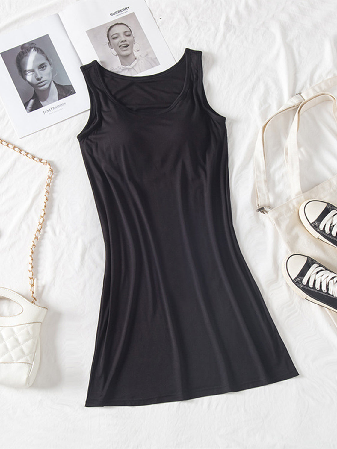 Breezy Tank Dress with Built-in Bra Black