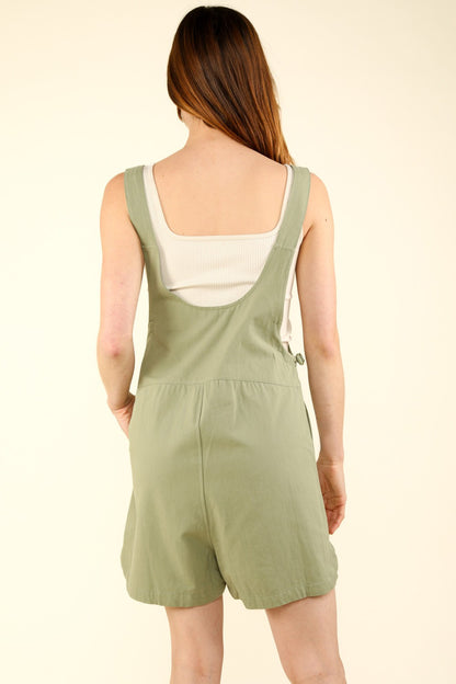 Adjustable Waist Cotton Romper with Suspenders