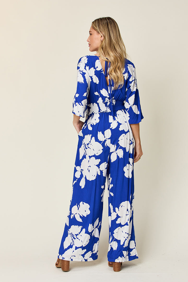 Printed Tie-Back Wide-Leg Jumpsuit