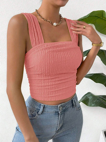 Textured Square Neck Wide Strap Tank Coral