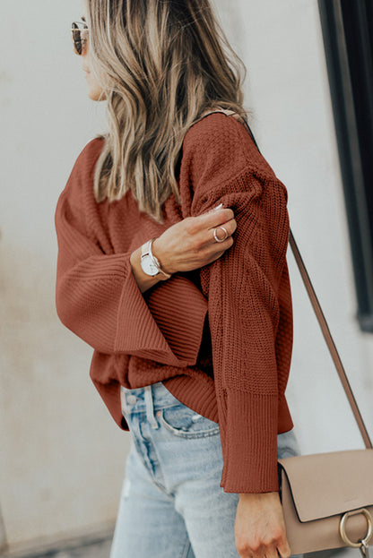 Textured Round Neck Long Sleeve Sweater