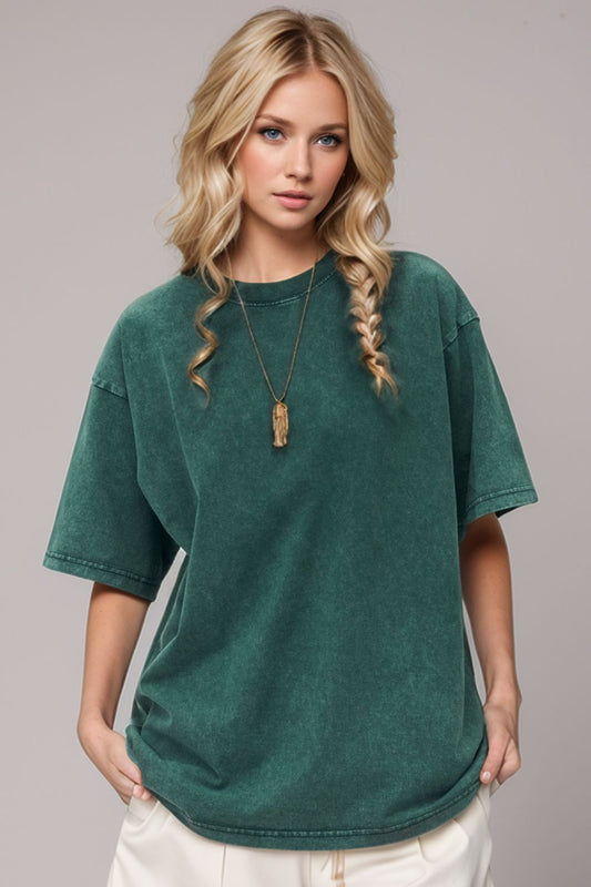 Basic Bae Round Neck Half Sleeve T-Shirt Deep Teal