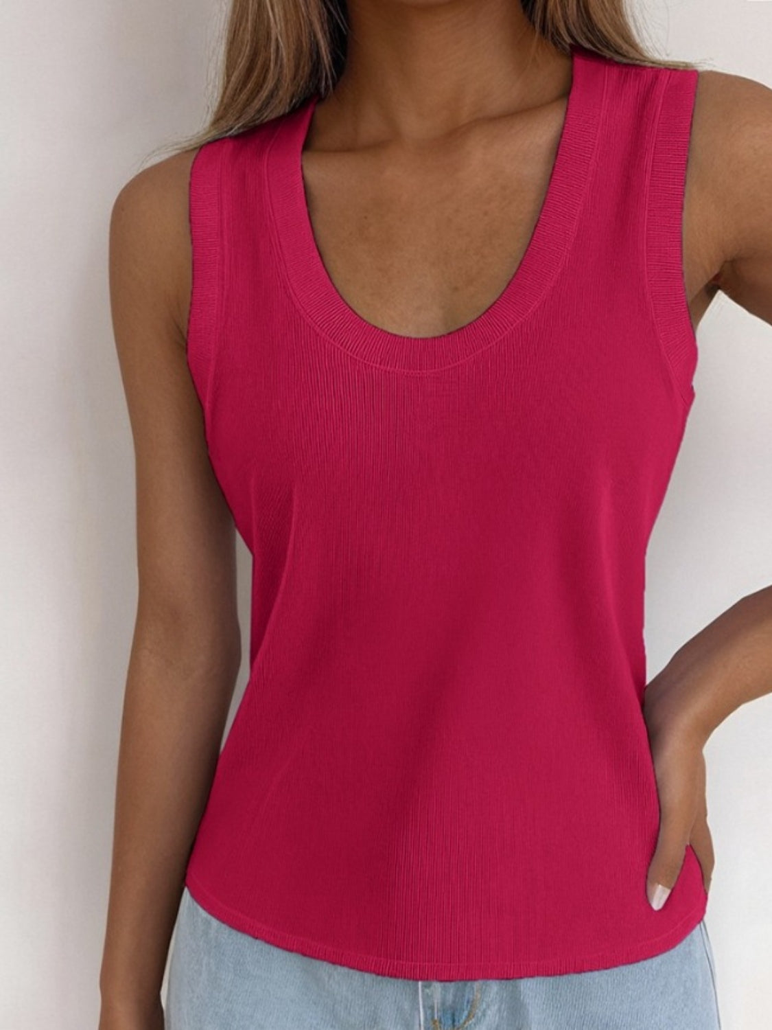 Solid Scoop Neck Tank Scarlet