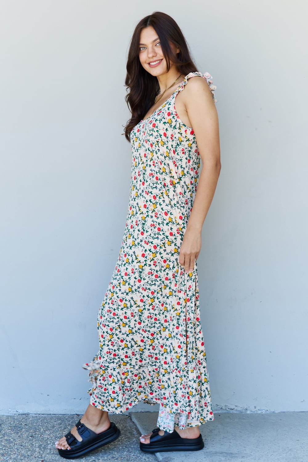 Patriotic Floral Ruffle Maxi Dress