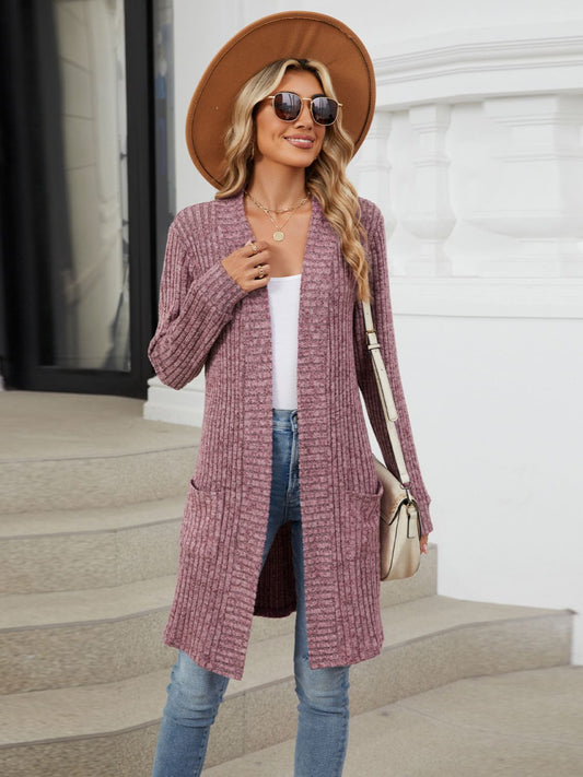 Open Front Long Sleeve Cardigan Deep Purple