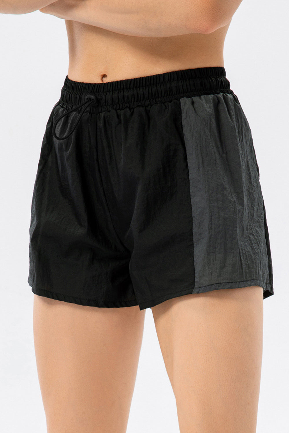 Color Block Drawstring Active Shorts Black