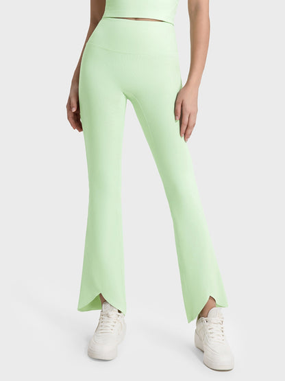 Wide Waistband Bootcut Sports Pants Light Green