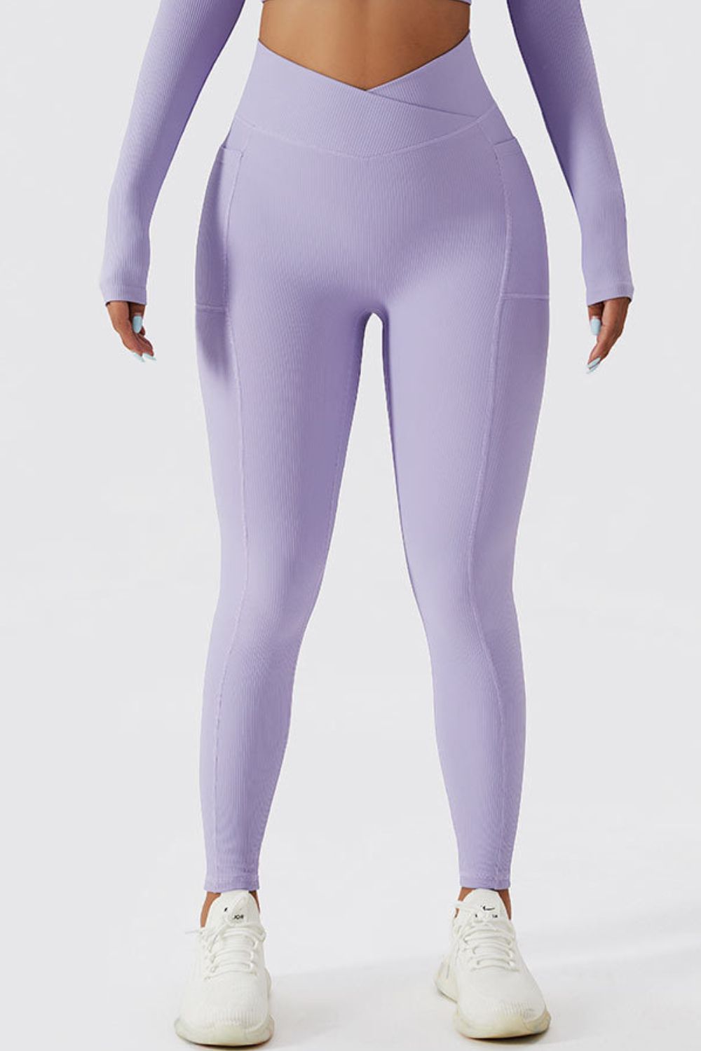 High-Waist Pocket Leggings with Crossover Detail Lavender