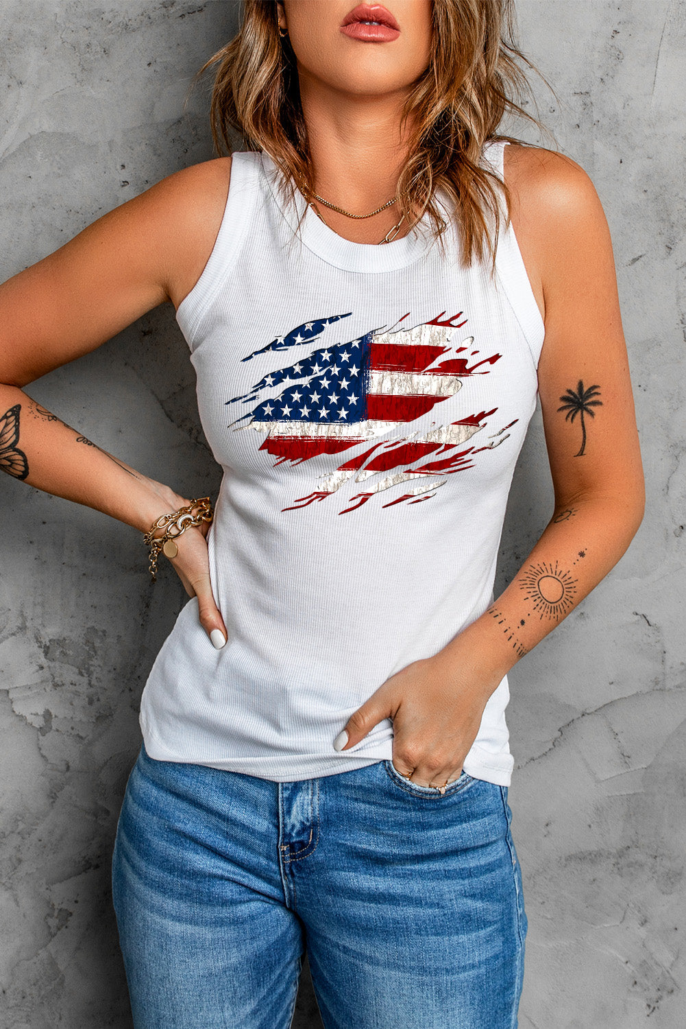 American Flag Tank Top White