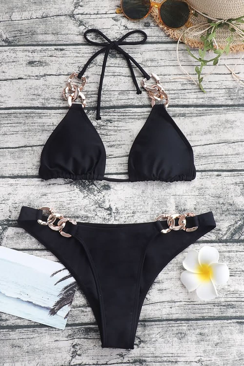 Chain Detail Halter Neck Bikini Set