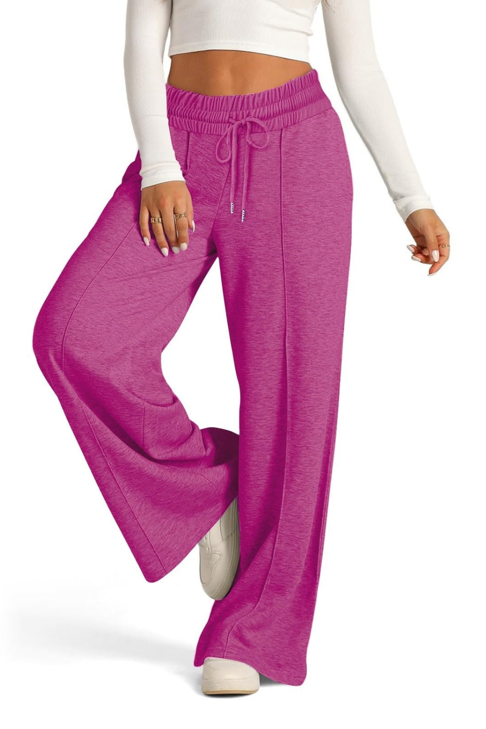 Drawstring Elastic Waist Wide Leg Pants