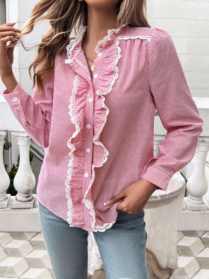 Lace Detail Button-Up Shirt