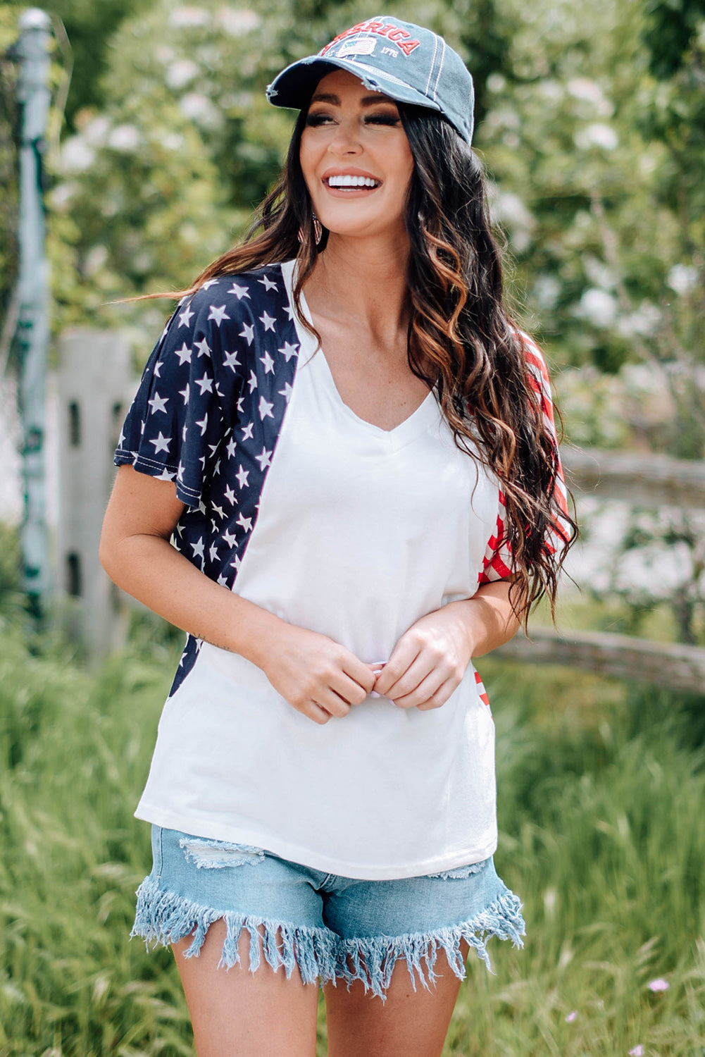 American Flag Relaxed V-Neck Tee