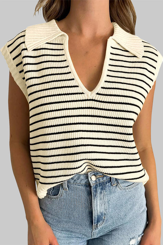 Striped Collared Neck Tank Ivory