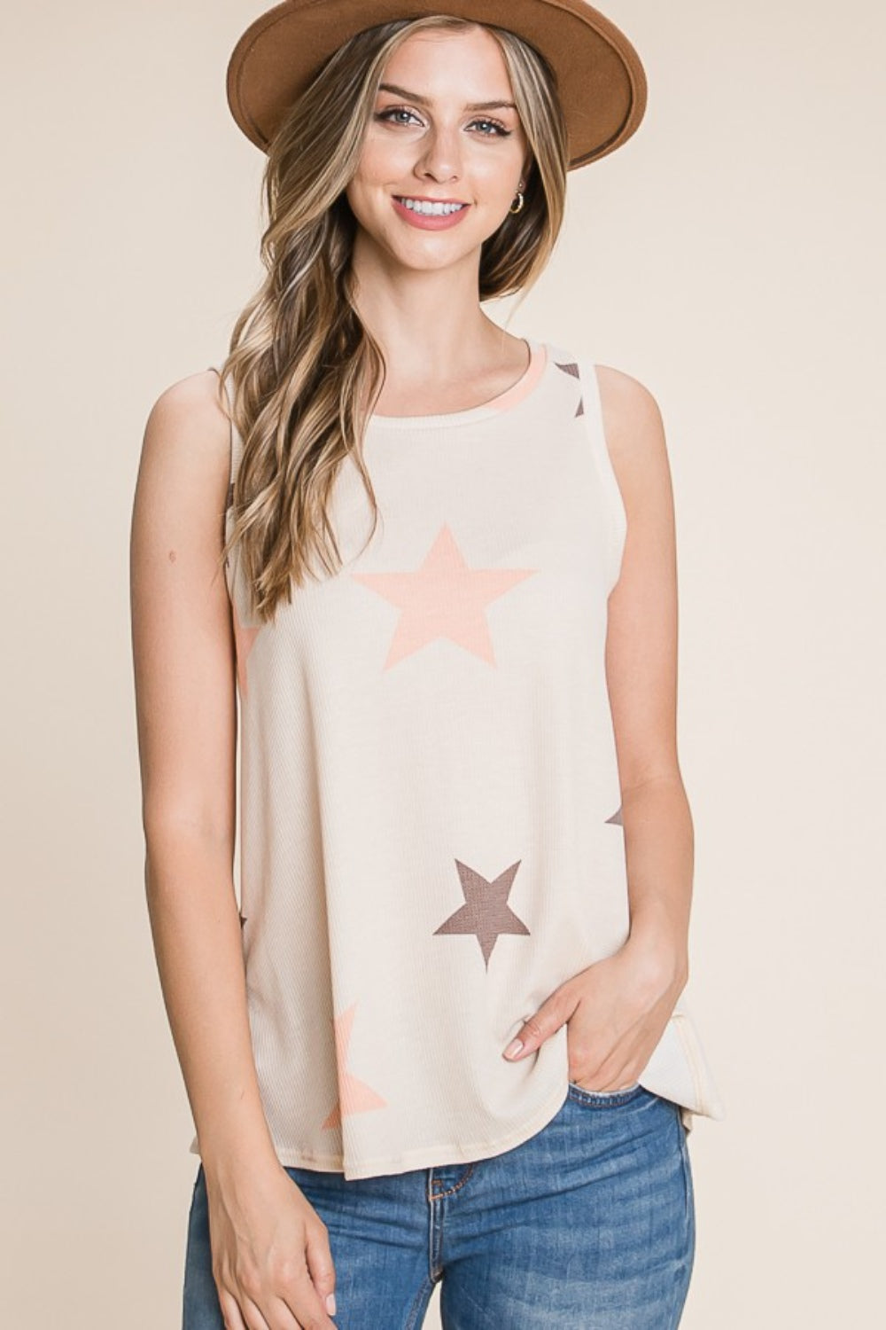 Patriotic Star Tank Top for Women Beige