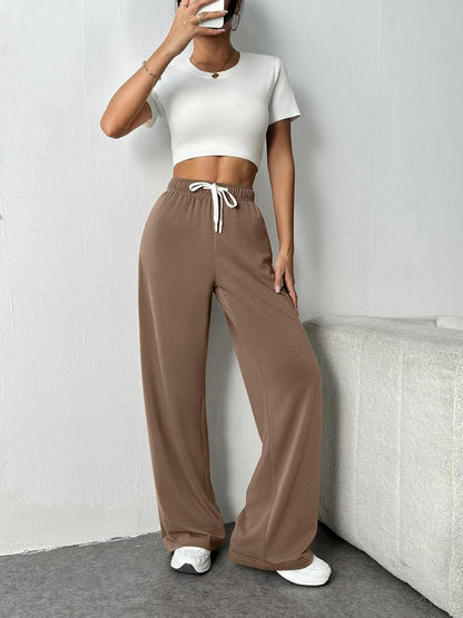 Drawstring Wide Leg Pants with Pockets