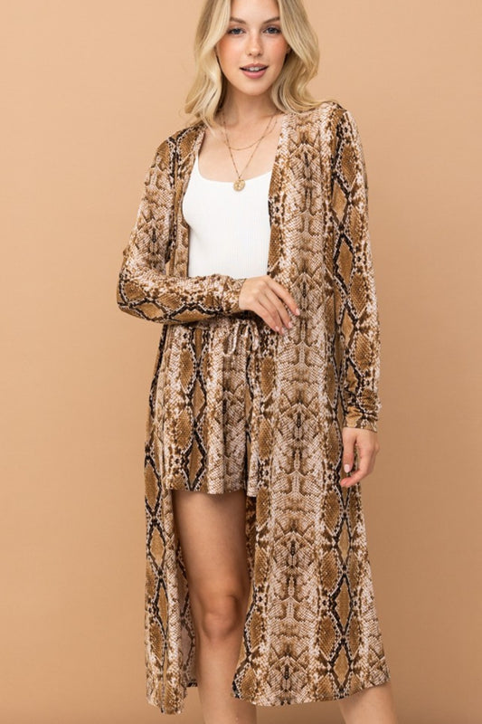 And The Why Snake Print Kimono Open Front Longline Cardigan Snake