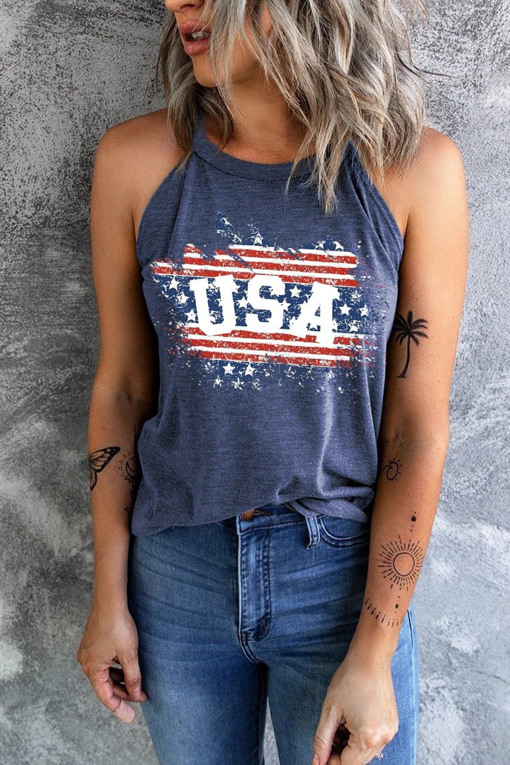 US Flag Graphic Tank Dusty Blue