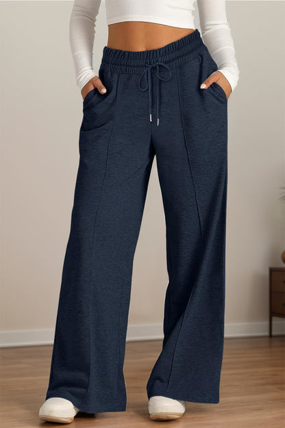 Drawstring Elastic Waist Wide Leg Pants Indigo