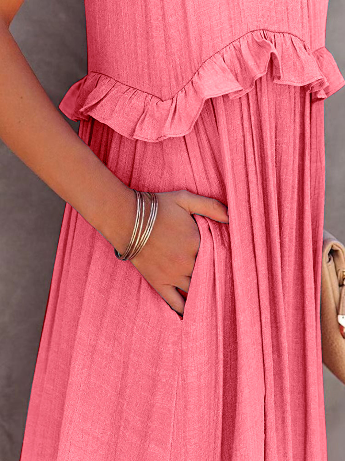 Smocked Tiered Maxi Dress with Pockets