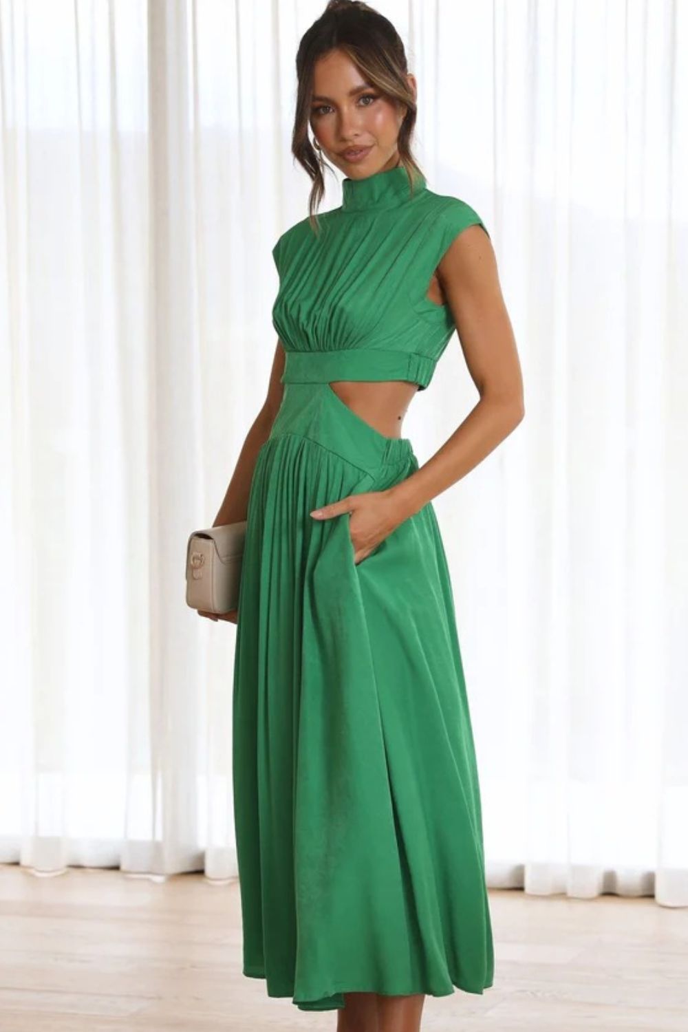 Elegant Cutout Mock Neck Sleeveless Dress