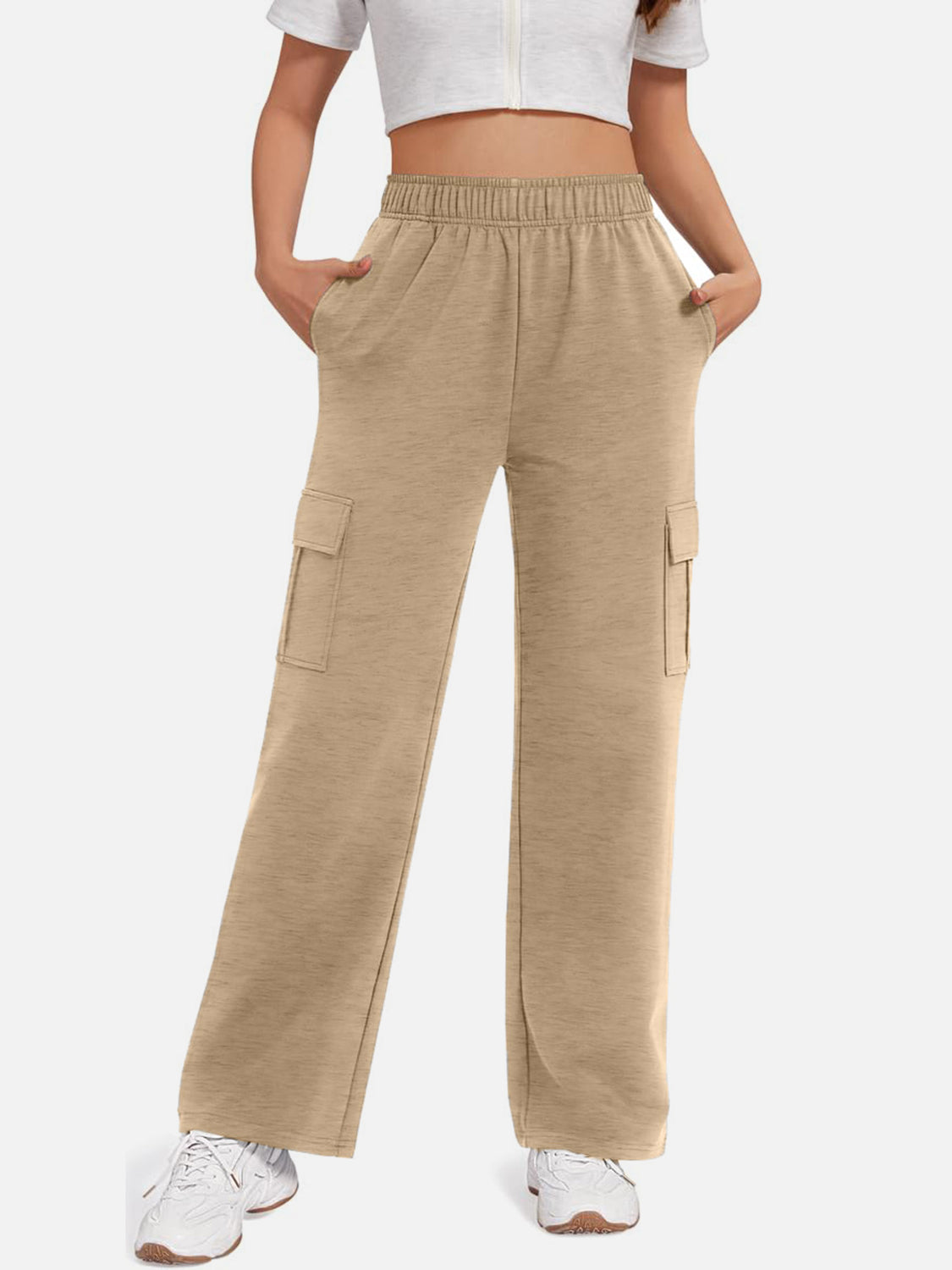 Pocketed High Waist Pants Tan