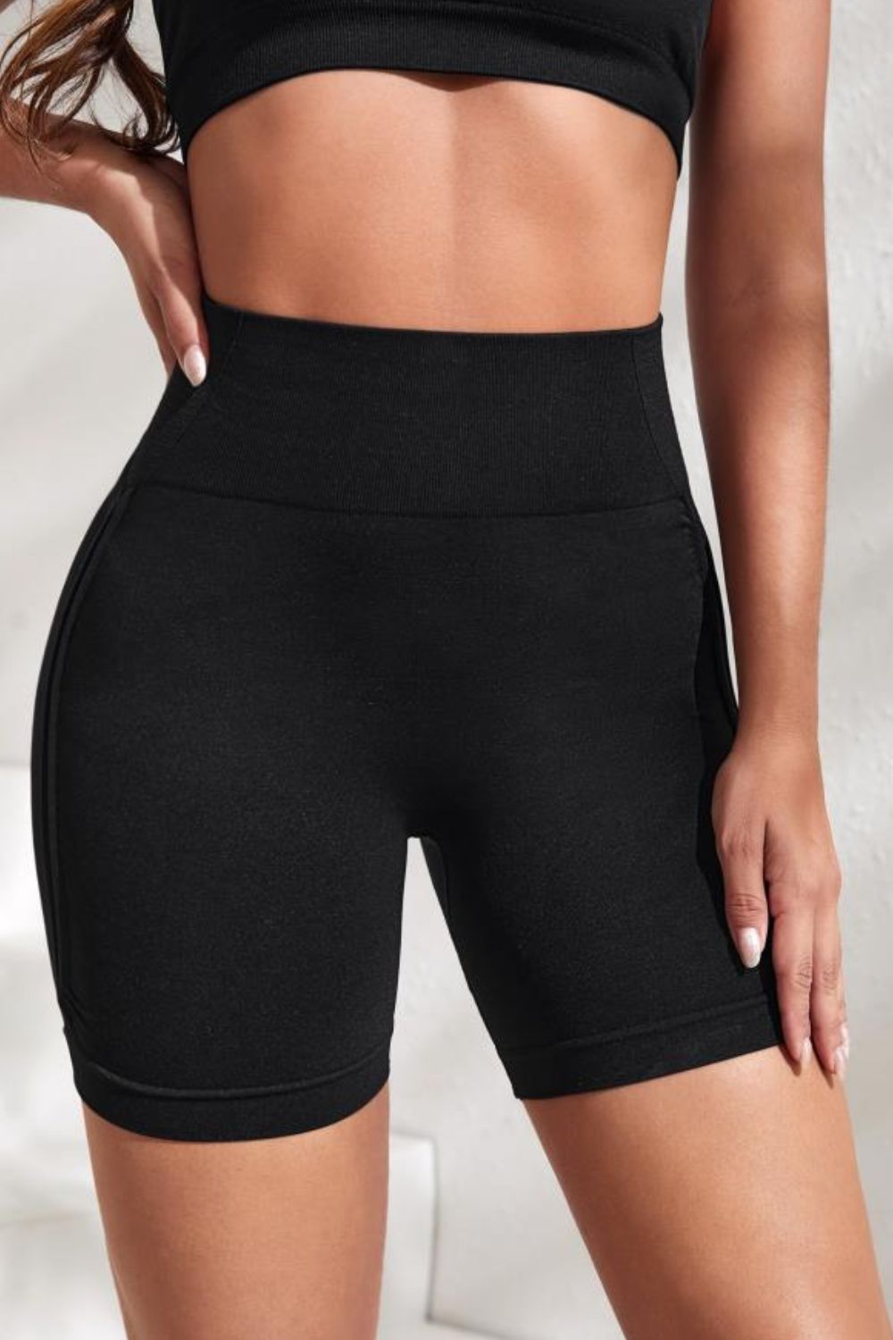 Slim Fit High Waistband Active Shorts Black