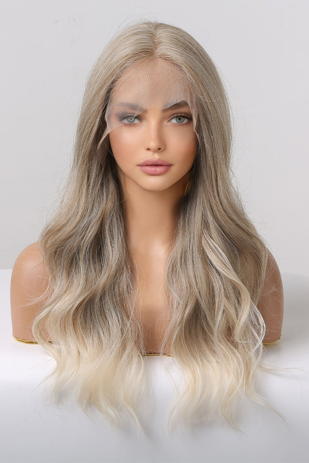 24" Long Wavy Lace Front Wig Medium Blonde Highlights One Size