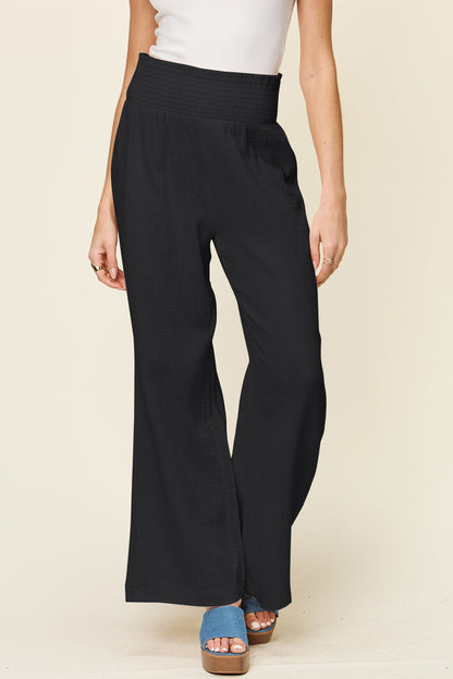 Textured Smocked Waist Wide Leg Pants