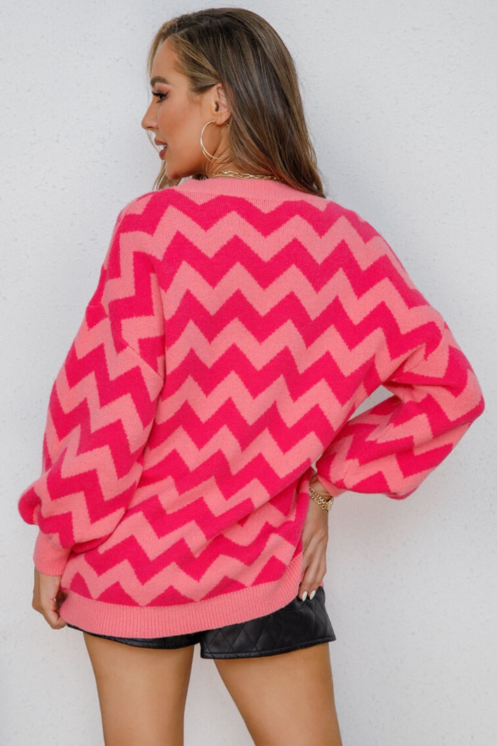 Angel Wings Chevron Lantern Sleeve Tunic Sweater